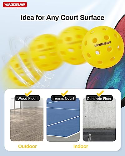 VINSGUIR 12-Pack Outdoor Pickleball Balls-40 Holes Pickleball Ball, High Elasticity & Durable Yellow Pickle Balls Set for All Style Pickleball Paddle
