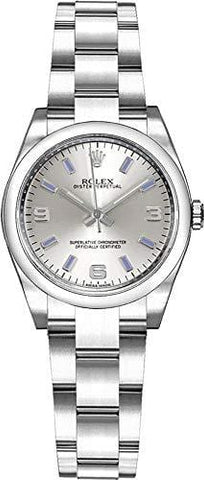 Rolex Oyster Perpetual 26 176200 Silver Dial with Blue Hour Markers Luxury Watch