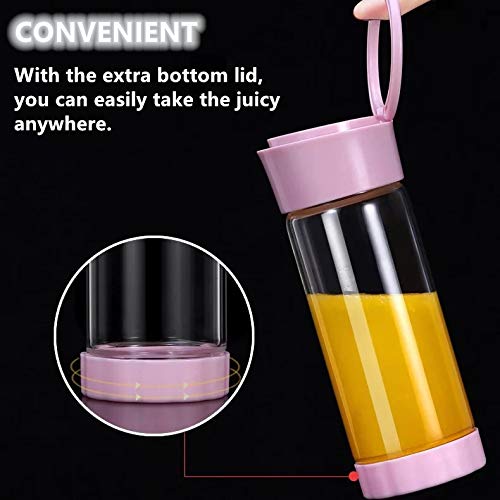 Portable Blender, Smoothie Blender with 16oz Travel Glass Cup and Lid 4000mAh Battery 7.4V Strong Power Personal Size Blender USB Rechargeable Mini Juicer Cup Travel Blender for Shakes and Smoothies with Stainless Steel 6 Blades BPA Free Pink