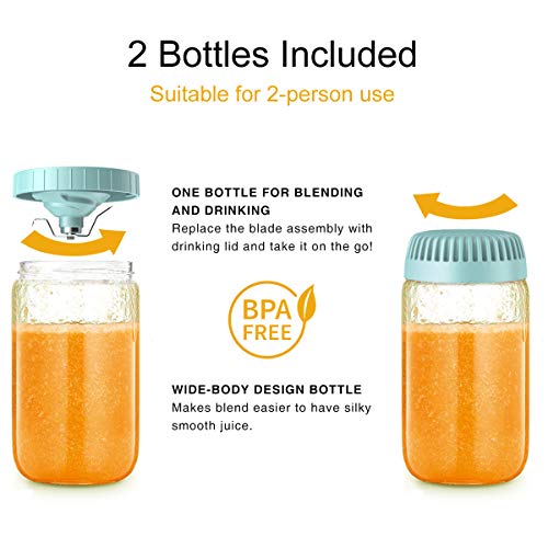 Portable Mini Blender, Personal Blender USB Rechargeable for Smoothies and Shakes with 2 Tritan BPA-Free Blender Cups, Small Smoothie Maker Protein Juice Blender Mixer (Blue)