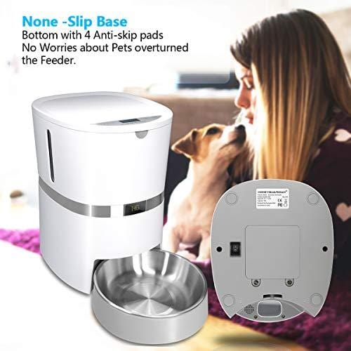 HoneyGuaridan A36 Automatic Pet Feeder, Dog, Cat, Rabbit & Small Animals Food Dispenser with Stainless Steel Pet Food Bowl, Portion Control and Voice Recording - Batteries and Power Adapter Support