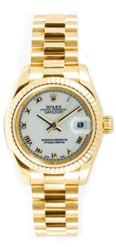 Rolex Ladys President New Style Heavy Band 18k Yellow Gold Model 179178 Fluted Bezel White Roman Dial