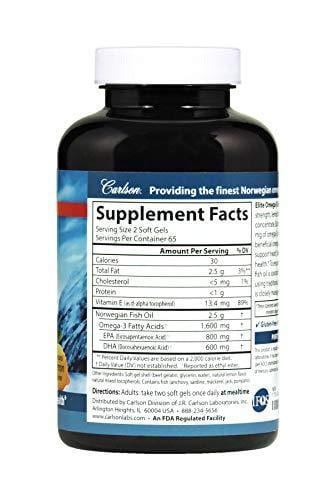 Carlson Elite Omega-3 Gems BONUS SIZE, Norwegian, 1,600 mg Omega-3s, 130 Soft Gels (40 Free!)Carlson - Elite Omega-3 Gems, 1600 mg Omega-3s, Healthy Heart, Brain Function & Vision Health, Wild Caught,