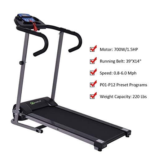 Goplus Folding Treadmill 1100W Running Jogging Machine for Home with LCD Display and Pad Holder