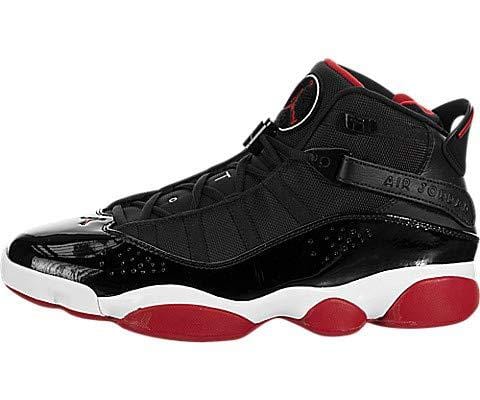 Jordan Nike Men's 6 Rings Black/Varsity Red/White Leather Basketball Shoes 7.5 M US