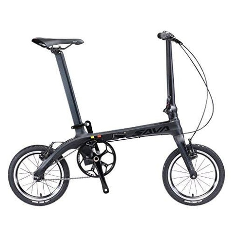 SAVADECK Folding Bike, 14 inch Carbon Fiber Frame Fixed Gear Single-Speed Fixie Urban Track Bike Mini City Foldable Bicycle with Headlights (Black Grey, 14inch)