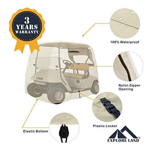 Explore Land 100% Waterproof Golf Cart Cover Universal Fits for 4 Passenger Yamaha Club Cart EZGO Golf Cart (Light Tan)