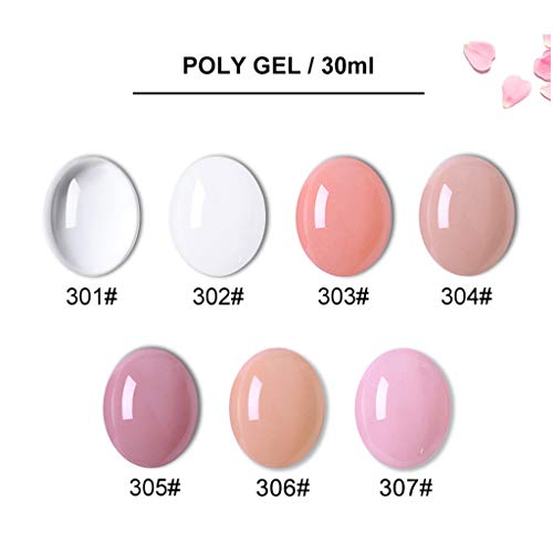 Poly Nail Gel set with Fake Nails Kit Gel Enhancement Nails Set For Nails Art Salon at Home Beginner DIY 7 Color Gel Nails Builder Enhancement Kits (302#)