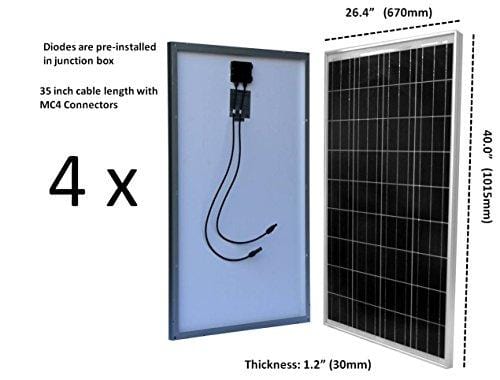 WindyNation Complete 400 Watt Solar Panel Kit with 1500 Watt VertaMax Power Inverter RV, Boat, for Off-Grid 12 Volt Battery