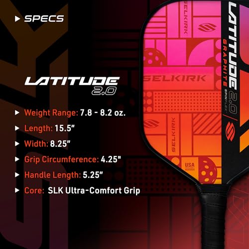 SLK Latitude 2.0 Pickleball Paddle | G4 Graphite Pickleball Paddle Face | Rev-Core+ Technology with SpinFlex Surface | Redesigned for Performance and Control | Orange