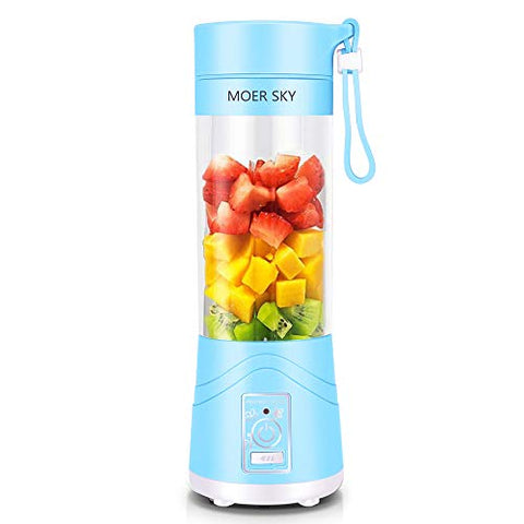 Portable Blender, Personal Smoothie Mini Mixer Juicer Cup, 380ml Fruit Mixing Machine with USB Recharging, Detachable, Office/Sports/Trip(Blue)