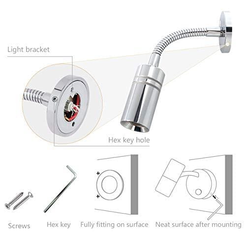 Genuine Marine 3W Flexible Gooseneck RV 12V Reading Lamp - Dual Lighting Mode, Touch Dimmer Switch, Hard-Wired, 2800-3200k, Surface Mount on Caravan, Boat, Yacht, Spot Light, 2 Pack