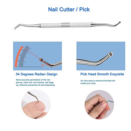 HIFAU 8PCS Premium Cuticle Nippers Pusher Manicure Tools Set, Professional Ingrown Toenail File, Cuticle Remover Trimmer Cutters Tool Gel Nail Art Kit, Stainless Steel, Travel, Gift