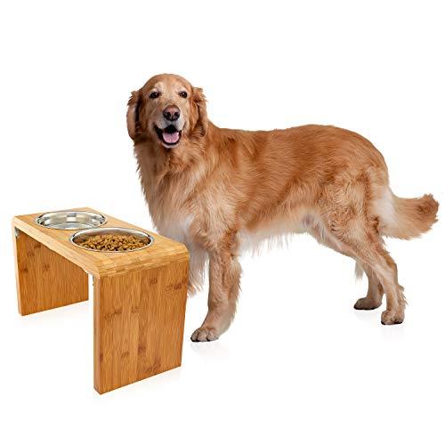 Pawfect Pets Large Elevated Dog Pet Feeder- Large Raised Dog Bowl Stand- Includes 4 Stainless Steel Bowls (12 inch)