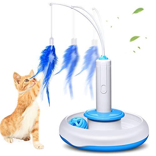 isYoung Cat Teasing Toy, Electric Mute Training Cat Toy Kitten Rotating Teaser Feather, Fun Playing Interactive Smart Game Pet Toy (Cat Teasing Toy)