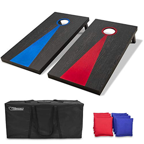 GoSports Solid Wood Premium Cornhole Set | Regulation Size 4’x2’ Boards, Black; Red and Blue
