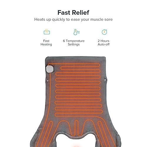 XXX-Large Heating Pad Wrap for Back Shoulders Pain Relief with Strap, FDA Registered, ETL Certified, 6 Temperature Settings Auto Off, 25 x 32", Dark Gray