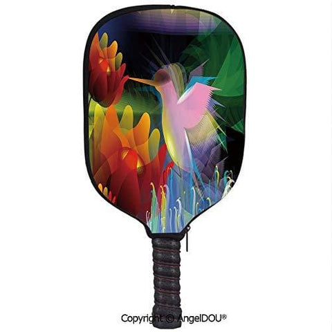 AngelDOU Art Soft Neoprene Pickleball Paddle Racket Cover Case Fantasy Digital Paint with A Bird Swallows Honey from Flower Stock Fractal Artwork Decorative Fit for Most Rackets.Multicolor