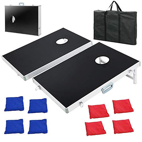 F2C Portable Cornhole Bean Bag Toss Game Set 3FT x 2FT Tailgate Size Aluminum Framed Boards with 8 Bean Bags & Carrying Case