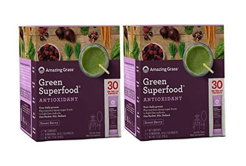 Amazing Grass Green Superfood Antioxidant Organic Powder with Elderberry, Wheatgrass and 7 Super Greens | Sweet Berry: 30 Count Packets Non-GMO w/ 15,000 ORAC Units per serv (2 Pack- 60 Serve)