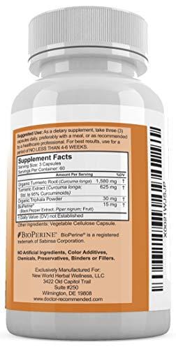 Turmeric Curcumin - 2250mg/d - 180 Veggie Caps - 95% Curcuminoids with Black Pepper Extract (Piperine) - 750mg Capsules - 100% Organic - Most Powerful Turmeric Supplement - with Triphala