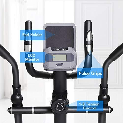 MaxKare Exercise Bike Cardio Training Elliptical Trainers-Portable Upright Fitness Workout Bike Machine,8-Level Magnetic Resistance,LCD Monitor,Heart Rate Monitor,Quiet Driven,Calories Burned