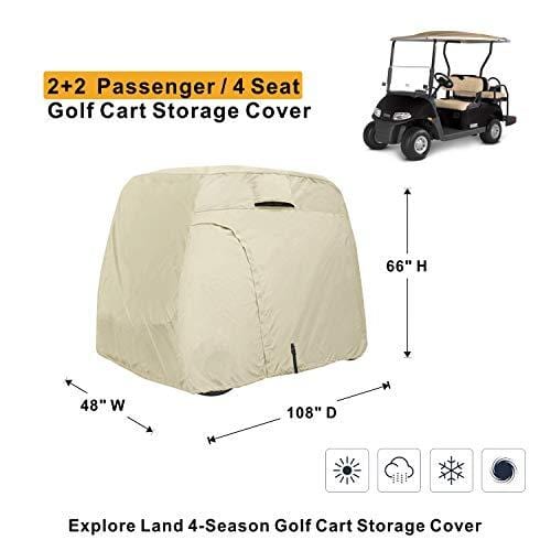 Explore Land 100% Waterproof Golf Cart Cover Universal Fits for 4 Passenger Yamaha Club Cart EZGO Golf Cart (Light Tan)