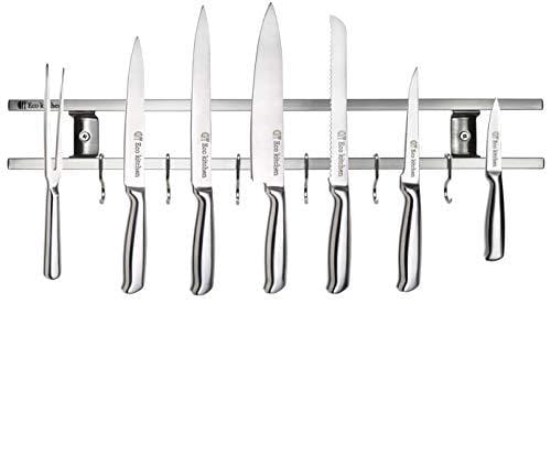 Magnetic Knife Strip 18 Inch - Best Kitchen Magnetic Knife Holder - Wall Knife Magnet - Magnetic Knife Rack Bar With 6 Hooks in Gift Box - 5 Years Guarantee