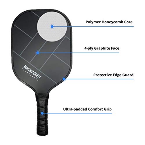 Backcourt Pickleball Paddle, Graphite Pickleball Paddle, Honeycomb Core, 1 Racquet, Includes Paddle Cover, Graphite Face, Lightweight