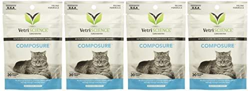 (4 Packages) VetriScience Laboratories - Composure Feline, 120 Bite-Sized Chews Total (30 Per Pack)