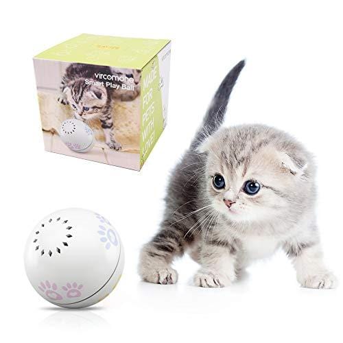 Vircomone Smart Interactive Cat Play and Toys Ball, USB Rechargeable Motion Activated Automatic Rotating Electronic Pet Toy,Built-in Spinning Sparkle Eye-Protection LED Catnip Chamber cat Toy Balls