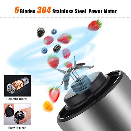 KACSOO Portable Blender for Smoothie and Shakes, 2 Lids Personal Blender USB Rechargeable Cordless 15 OZ Small Mixer Glass Fruit Juicer Cup Single Serve Blender for Travel on the go