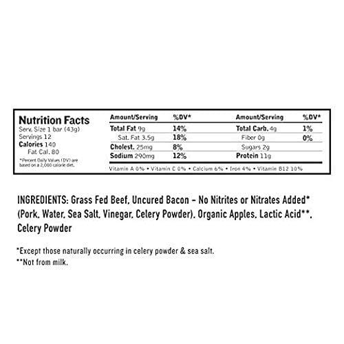 Epic All Natural, Beef Apple Uncured Bacon, Meat Bar,1.5 oz. ( 24 Count)