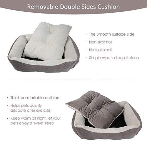 JEMA Rectangle Dog Bed - Lounger for Dogs & Cats with Self Warming Cozy Reversible Removable Inner Plush Cushion, Non Slip Waterproof Bottom, Square Medium Cuddler Pet Bed