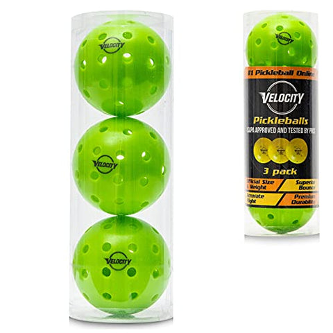 Velocity Outdoor Pickleball Balls, 3 Pack in Green - USAPA Approved Official Size and Weight 40 Hole Pickleballs