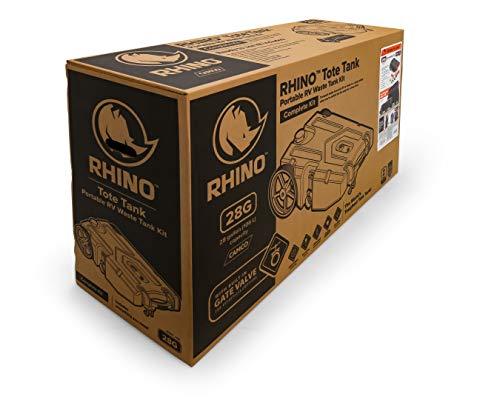 Camco Rhino Heavy Duty 28 Gallon Portable Waste Holding Hose and Accessories-Durable Leak Free and Odorless RV Tote Tank (39004)
