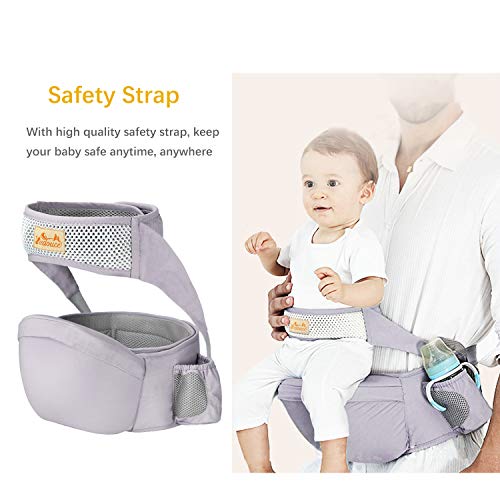 Viedouce Hip Seat Baby Carrier with Safety Straps Lightweight Ergonomic Waist Stool Baby Front Carrier for 3-48 MO, Gray