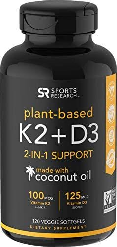 Vitamin K2 + D3 with Organic Coconut Oil for Better Absorption | 2-in-1 Support for Your Heart, Bones & Teeth | Vegan Certified, GMO & Gluten Free - 4 Month Supply! - Ultra Pickleball