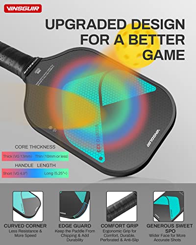 VINSGUIR Pickleball Paddle, Graphite Carbon Fiber Pickleball Paddles with Reinforced 16mm Polypropylene Honeycomb Core, Cushion Comfort Pickleball Paddle Grip, USA Pickleball Approved