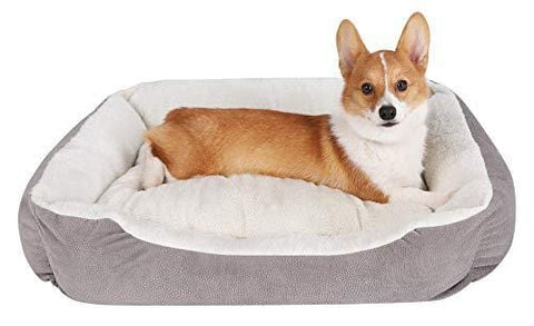 JEMA Rectangle Dog Bed - Lounger for Dogs & Cats with Self Warming Cozy Reversible Removable Inner Plush Cushion, Non Slip Waterproof Bottom, Square Medium Cuddler Pet Bed