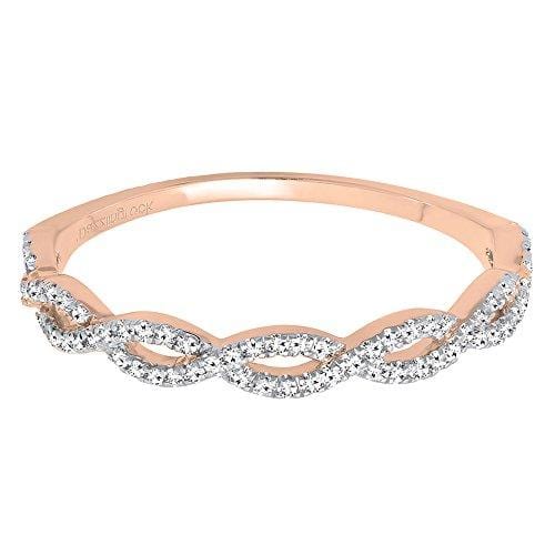 Dazzlingrock Collection 0.20 Carat (ctw) 10K Round Diamond Ladies Swirl Anniversary Wedding Band Stackable Ring 1/5 CT, Rose Gold, Size 6.5