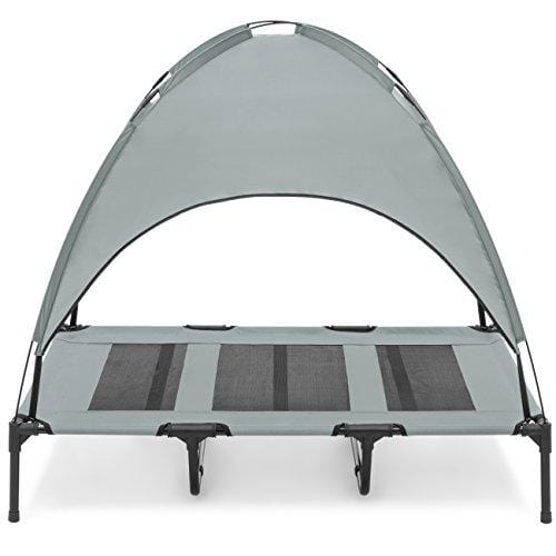 Best Choice Products 48in Outdoor Raised Mesh Cot Cooling Dog Pet Bed w/Removable Canopy, Travel Bag - Gray