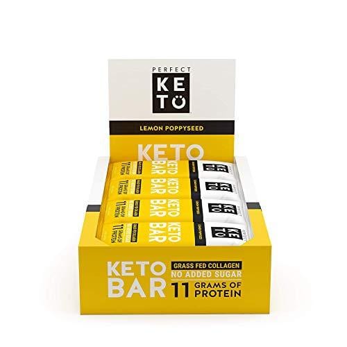 New! Perfect Keto Bar, Keto Snack (12 Count), No Added Sugar. 10g of Protein, Coconut Oil, and Collagen, with a Touch of Sea Salt and Stevia. (12 Bars, Lemon Poppyseed)
