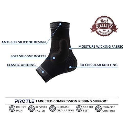 Protle Foot Socks Ankle Brace Compression Support Sleeve with Silicone Gel - Boosts Recovery from Joint Pain, Sprain, Plantar Fasciitis, Heel Spur, Achilles tendonitis (Large, Pair-Black)