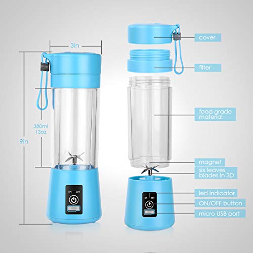 Geohee Personal Blender, Smoothies Mini Jucier Cup USB Rechargeable and Personal Size Blender Shakes,380ml,Fruit Juice,Mixer