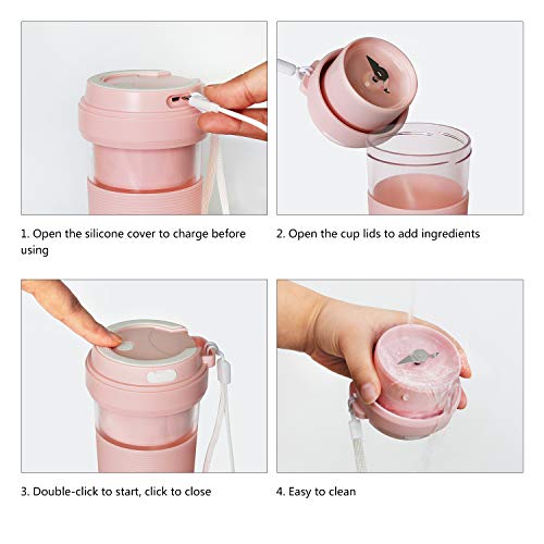 Portable Blender USB Rechargeable, CREATIVE DESIGN Small Blender Cordless Personal Blender for Shakes and Smoothies, 300ml Juice Cup for Travel Home Office