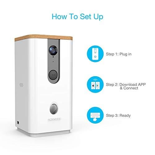 Vbroad Smart Pet Camera Treat Dispenser, 2.4GHz WiFi Remote Camera Monitor 720P HD Night Vision Video with 2-Way Audio Designed for Dogs and Cats, Home Safety Pet Monitor (Android/iOS)