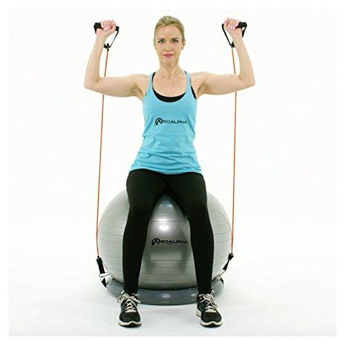 SoAlpha Premium Exercise Ball with 15LB Resistance Bands, Stability Base, Pump, 65 cm Fitness Ball, Supports up to 600LBS, Stability Ball with Gym Quality Resistance Bands, Complete Home Gym Bundle