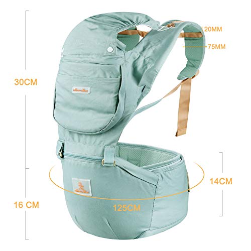 JooBebe Baby Carrier 6 in 1 Usage Front Back Infant Carrier, Soft Shoulder Strap Hip Seat Pad, 360 Ergonomic Protective, Breastfeeding Cover for All Seasons, 0-36 Months (Green)