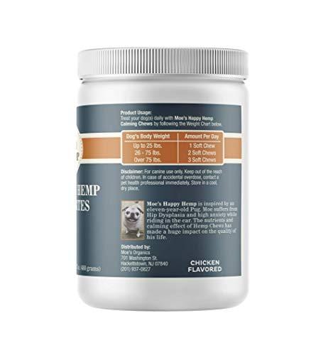 Organic Calm Hemp Treats for Dogs: Dog Anxiety Relief and Calming Aid for Hyperactive or Aggressive Pets - Daily Supplement to Support Joints and Healthy Skin and Coat - 120 Soft Chews, Chicken Flavor